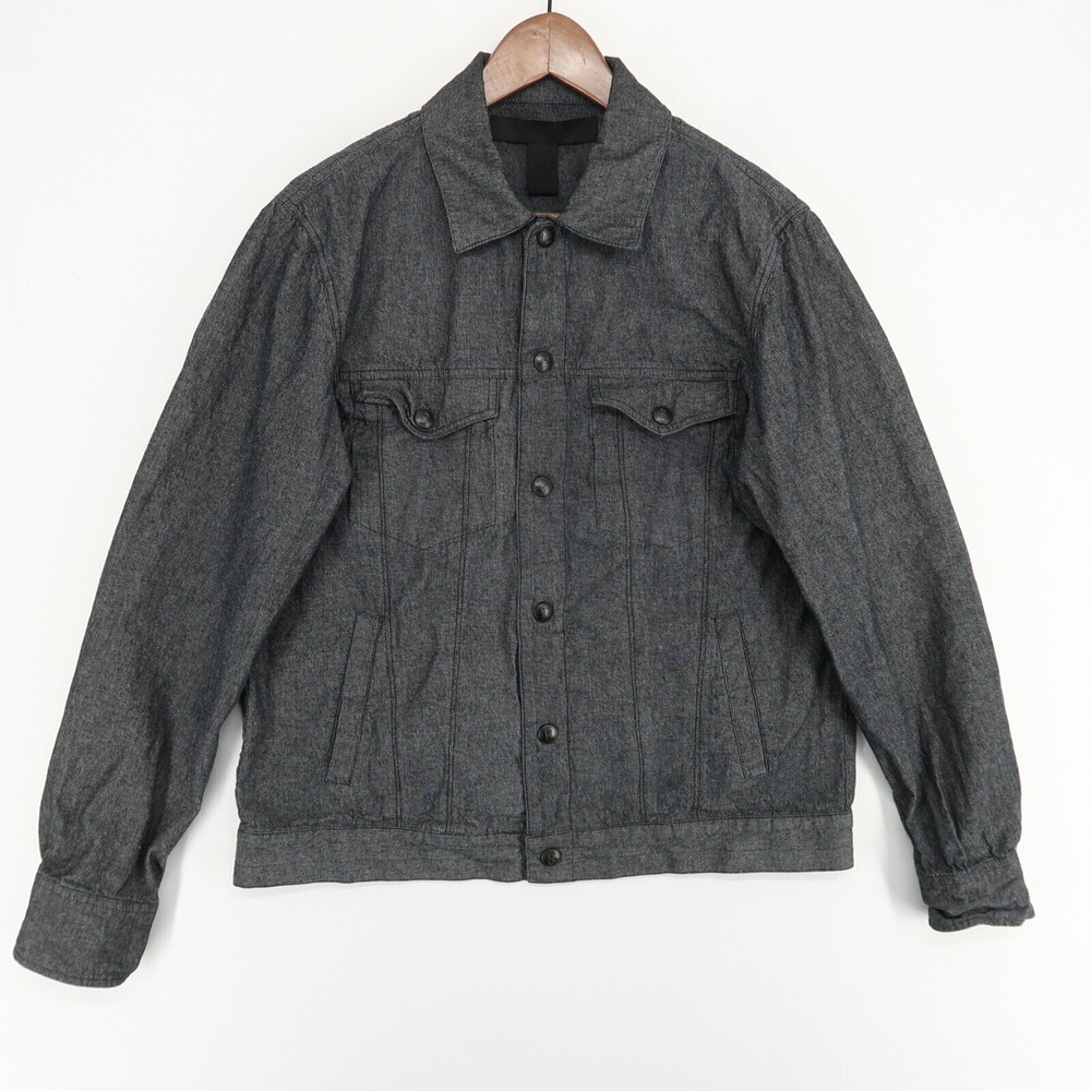 Black Scale Denim Shirt Jacket Mens Large Black Trucker Snap Front
